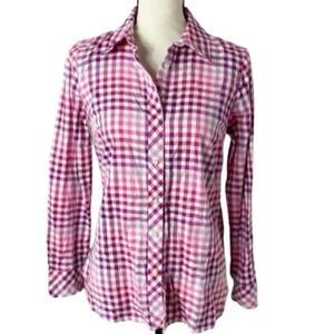 Talbots Womens XS Pink Purple Gingham Plaid Long Sleeve Button Down Cotton